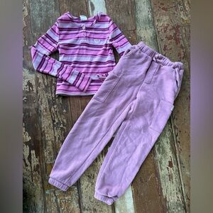 Girls Roxy Pink Purple Striped Top and Sweatpants Joggers Matching Set | Size 5
